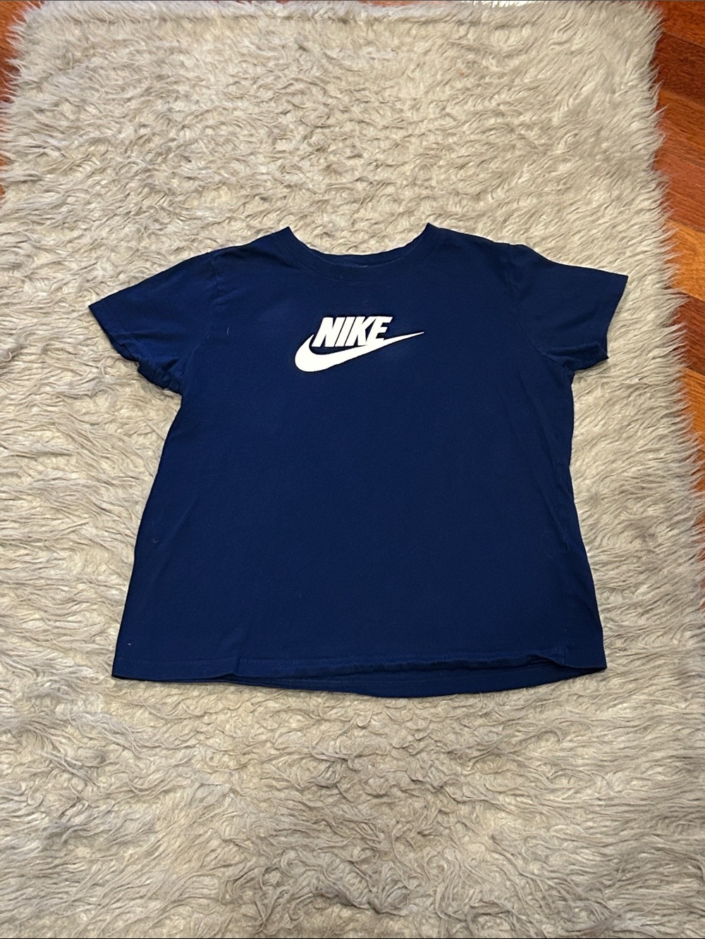Nike Boys Navy Blue And White Cotton T-Shirt with White Swoosh